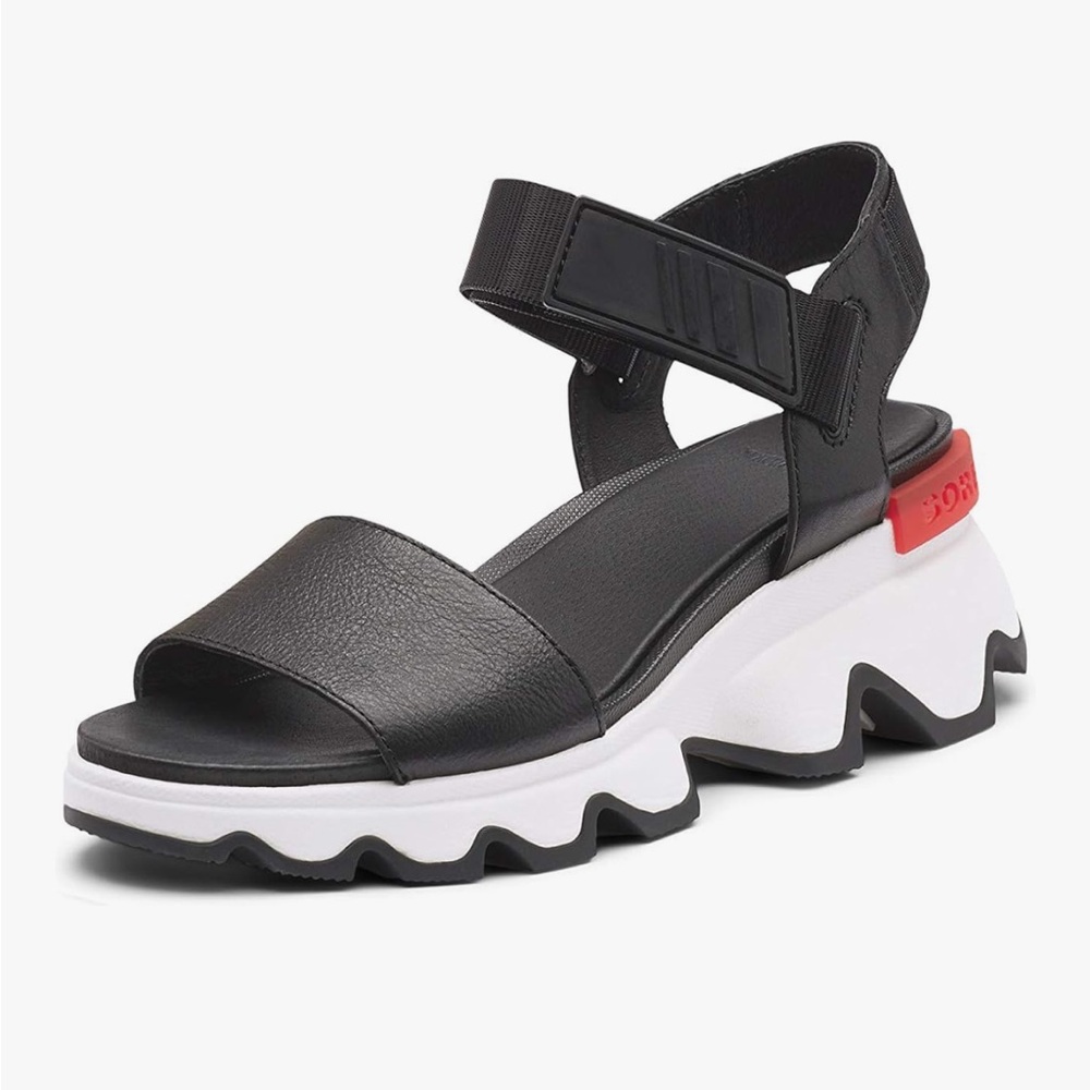 Sorel Black and White kinetic Sandals with Red Accent